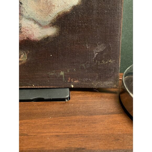 Vintage Oil On Canvas Clown Painting Artist Signed Raines? Original 14"x18" - Picture 8 of 11